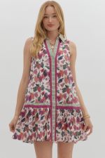 ENTRO Multi Color Sleeveless Ruffle Hem Mini Dress In Plum