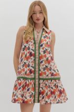 ENTRO Multi Color Sleeveless Ruffle Hem Mini Dress In Pumpkin