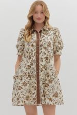 Entro Floral Cuff Band Mini Dress In Brown