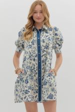 Entro Cuff Band Puff Sleeve Mini Dress In Navy