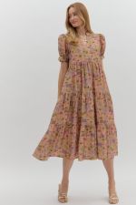 Entro Vintage Floral Midi Dress In Camel