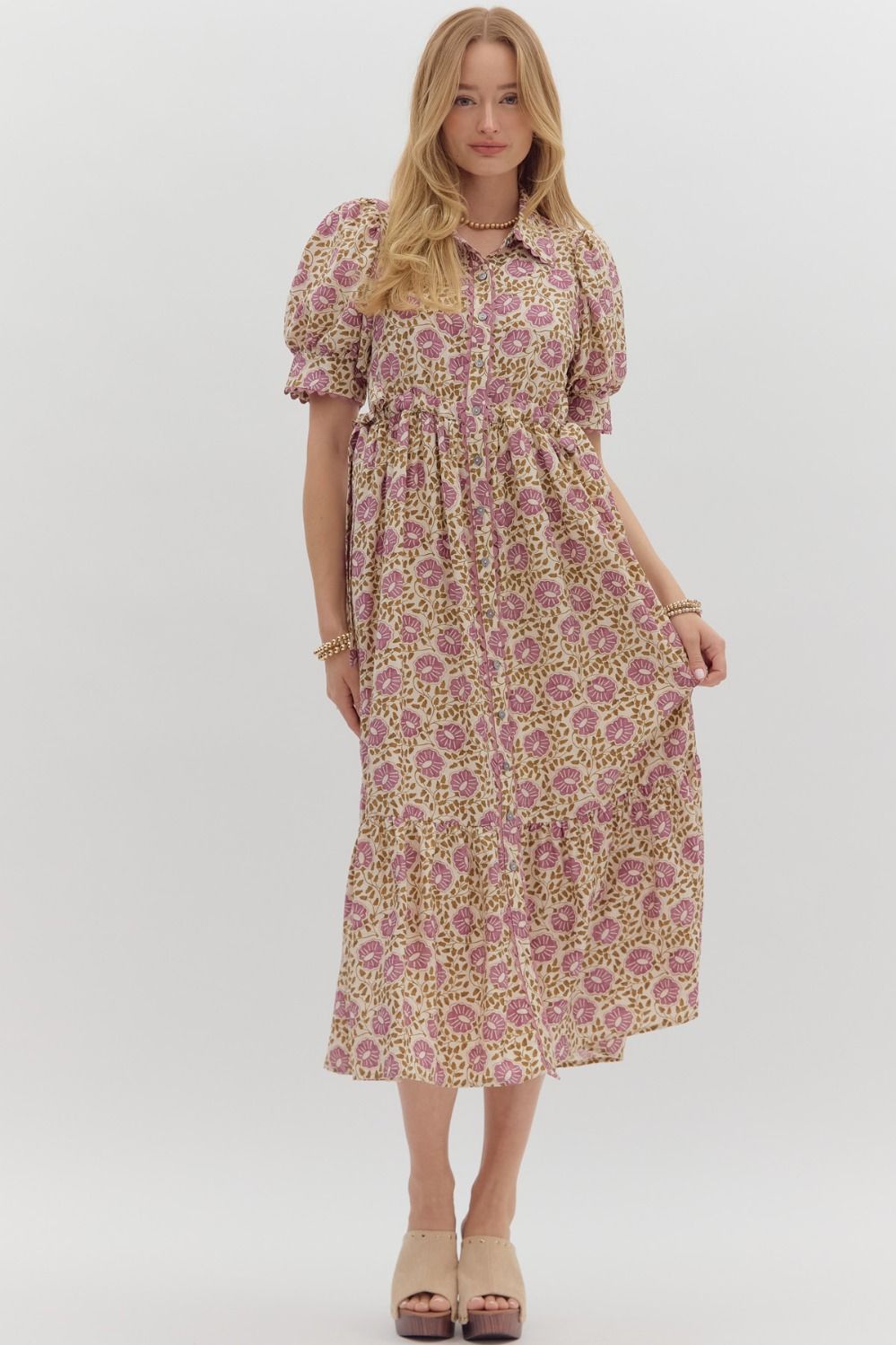 ENTRO Button Closure Midi Dress In Purple