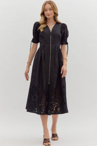 ENTRO Solid Midi Dress With Embroidered Hem In Black *COMING SOON*