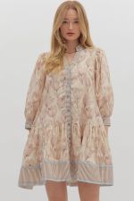 Entro Floral Cuff Band 3/4 Sleeve Dress In Ecru