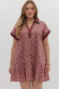 Entro Abstract Flounce Hem Mini Dress In Wine PLUS Sizes