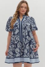 ENTRO Bubble Sleeve Ruffle Hem Mini Dress In Navy IN PLUS Sizes *COMING SOON*