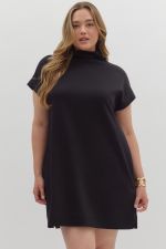Entro Solid Mock Neck Mini Dress PLUS Sizes In Black