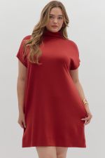 Entro Solid Mock Neck Mini Dress PLUS Sizes In Brick