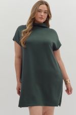 Entro Solid Mock Neck Mini Dress PLUS Sizes In Dark Green