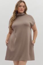 Entro Solid Mock Neck Mini Dress PLUS Sizes In Light Mocha