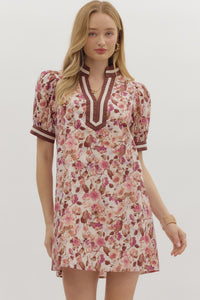 ENTRO Floral Puff Sleeve Mini Dress In Ecru *COMING SOON*