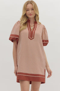 ENTRO Stripe Caftan Dress In Brick