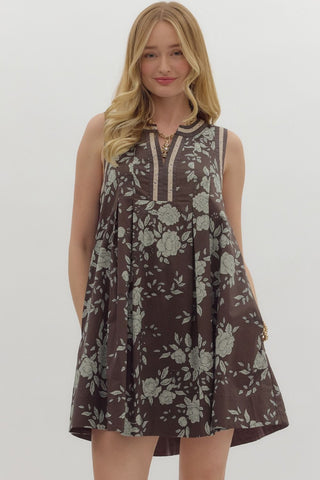 Entro Floral Sleeveless Mini Dress In Brown  *COMING SOON*