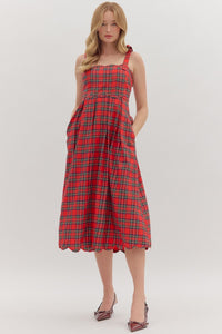 Entro Plaid Sleeveless Midi Dress In Red  *COMING SOON*