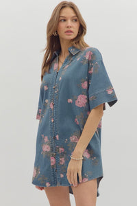 Entro Floral Denim Shirt Dress