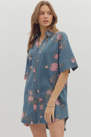 Entro Floral Denim Shirt Dress