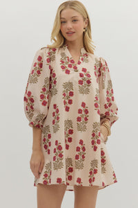 Entro Floral 3/4 Sleeve Mini Dress In Ecru *COMING SOON*