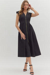 Entro Solid V Neck Midi Dress With Smocked Waist In Black *COMING SOON*