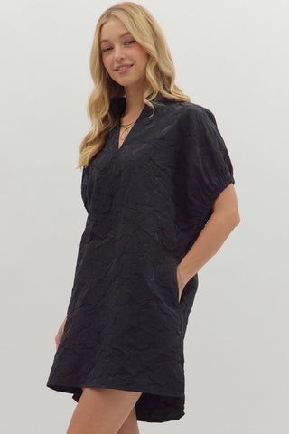 Entro Floral Jacquard Mini Dress In Black  *COMING SOON*