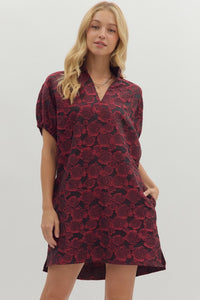 Entro Floral Jacquard Mini Dress In Merlot  *COMING SOON*