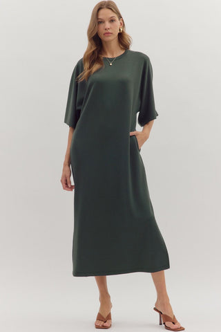 Entro short Sleeve Midi Dress In Dark Green *COMING SOON*