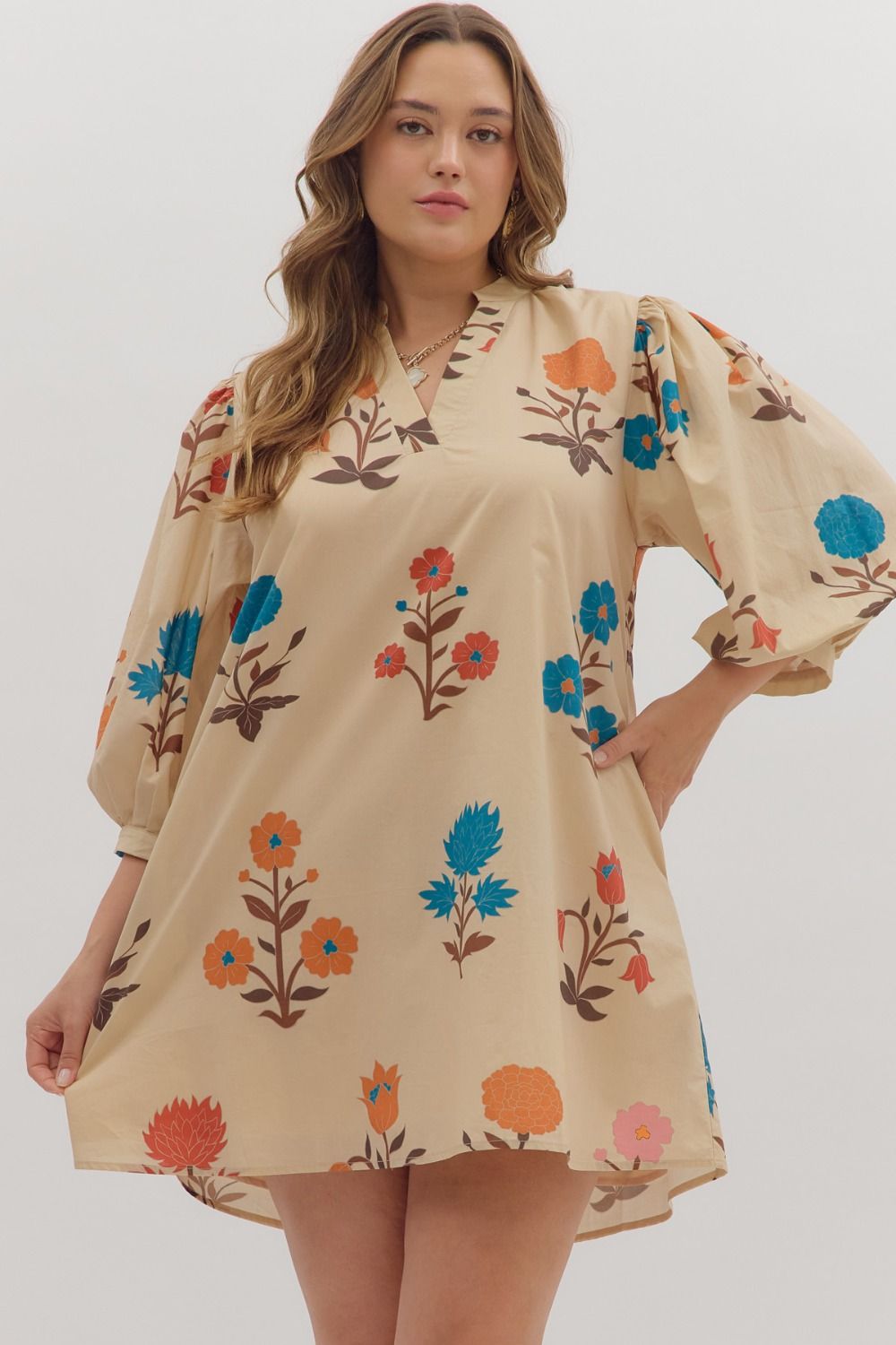 Entro Floral 3/4 Sleeve Mini Dress In Ecru *COMING SOON*