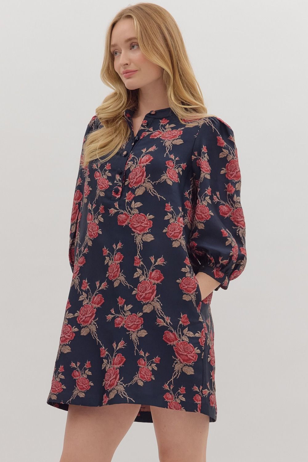 ENTRO Floral 3/4 Sleeve Mini Dress In Navy *COMING SOON*