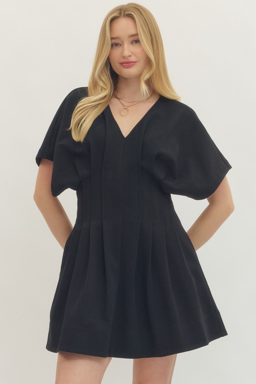 ENTRO Solid Dolman Sleeve Mini Dress In Black