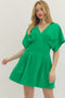 ENTRO Solid Dolman Sleeve Mini Dress In Green