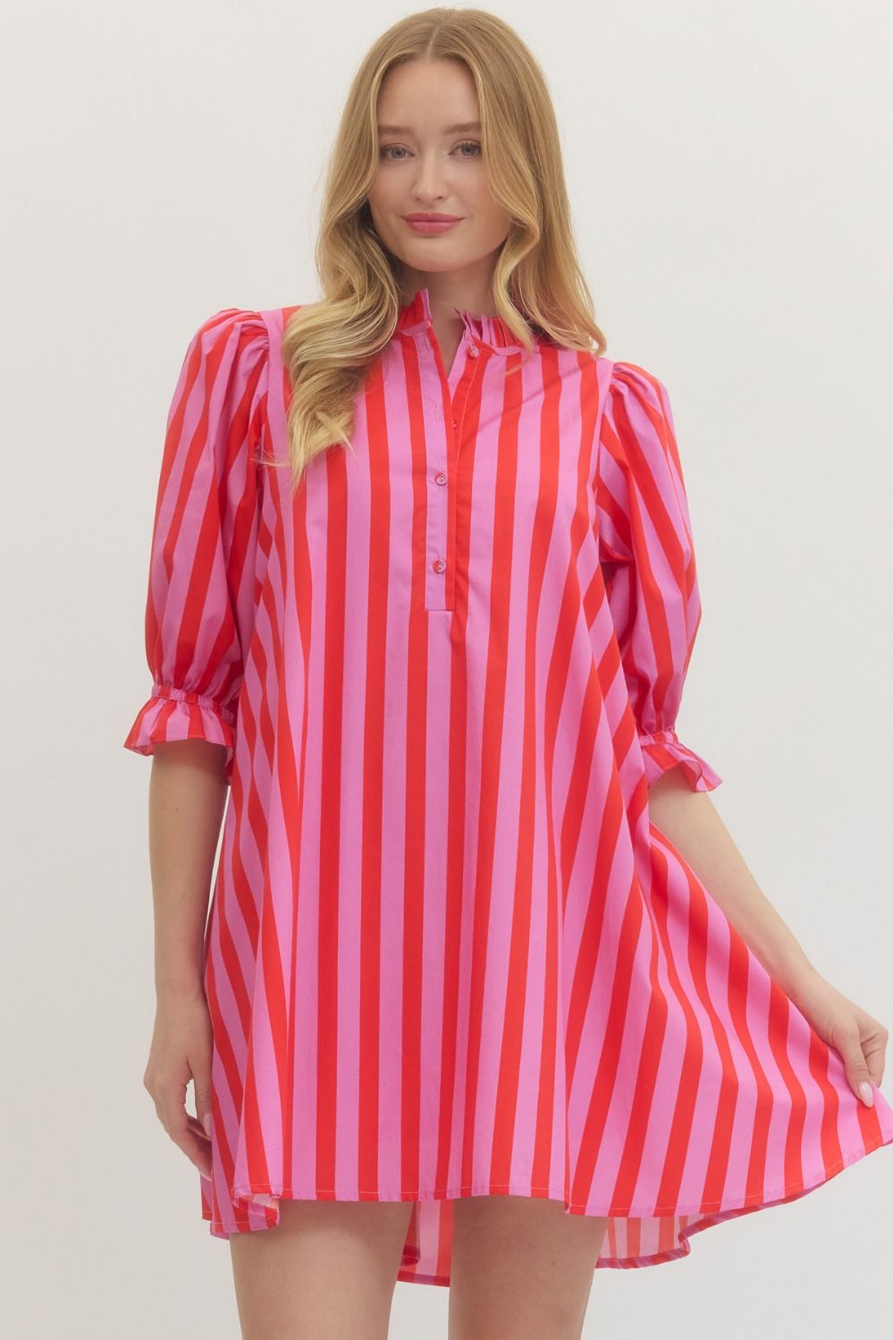 Entro Striped Mini Dress In Pink & Red