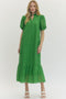 Entro Eyelet Short Puff Sleeve Midi Dress In Green