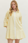 Entro Stripe Collar 3/4 Sleeve Mini Dress In Yellow