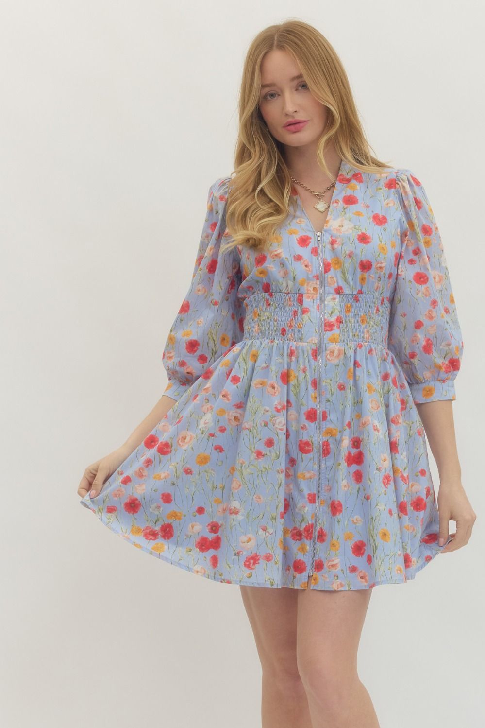 ENTRO Floral Smocked Waist 3/4 Sleeve Dress *COMING SOON*