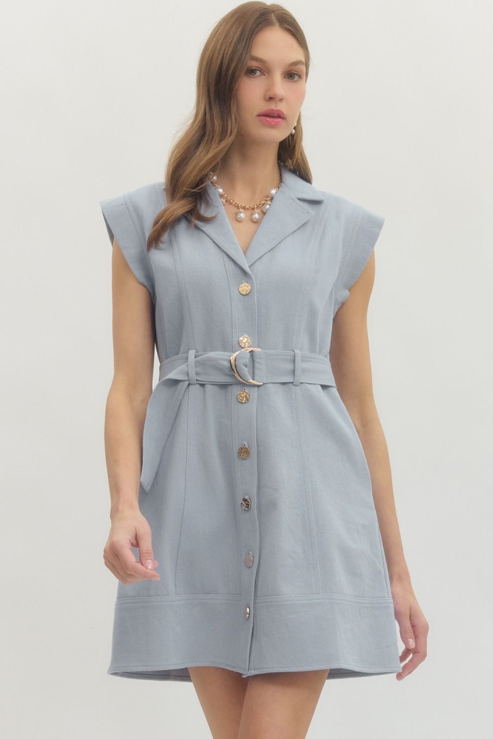 Entro Solid Cap Sleeve Mini Dress With Belt Waist In Periwinkle