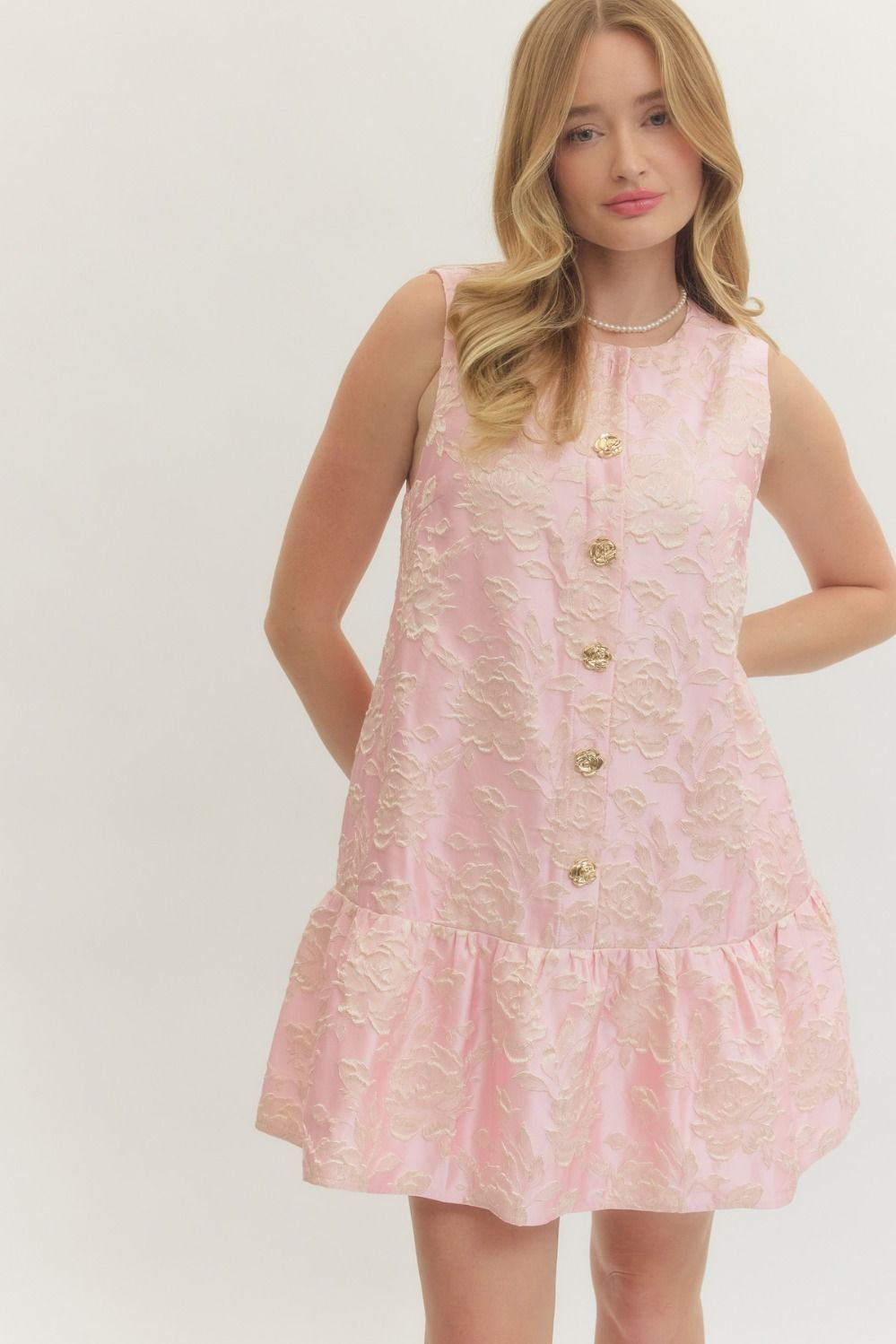 ENTRO Textured Jacquard Sleeveless Mini Dress In Pink