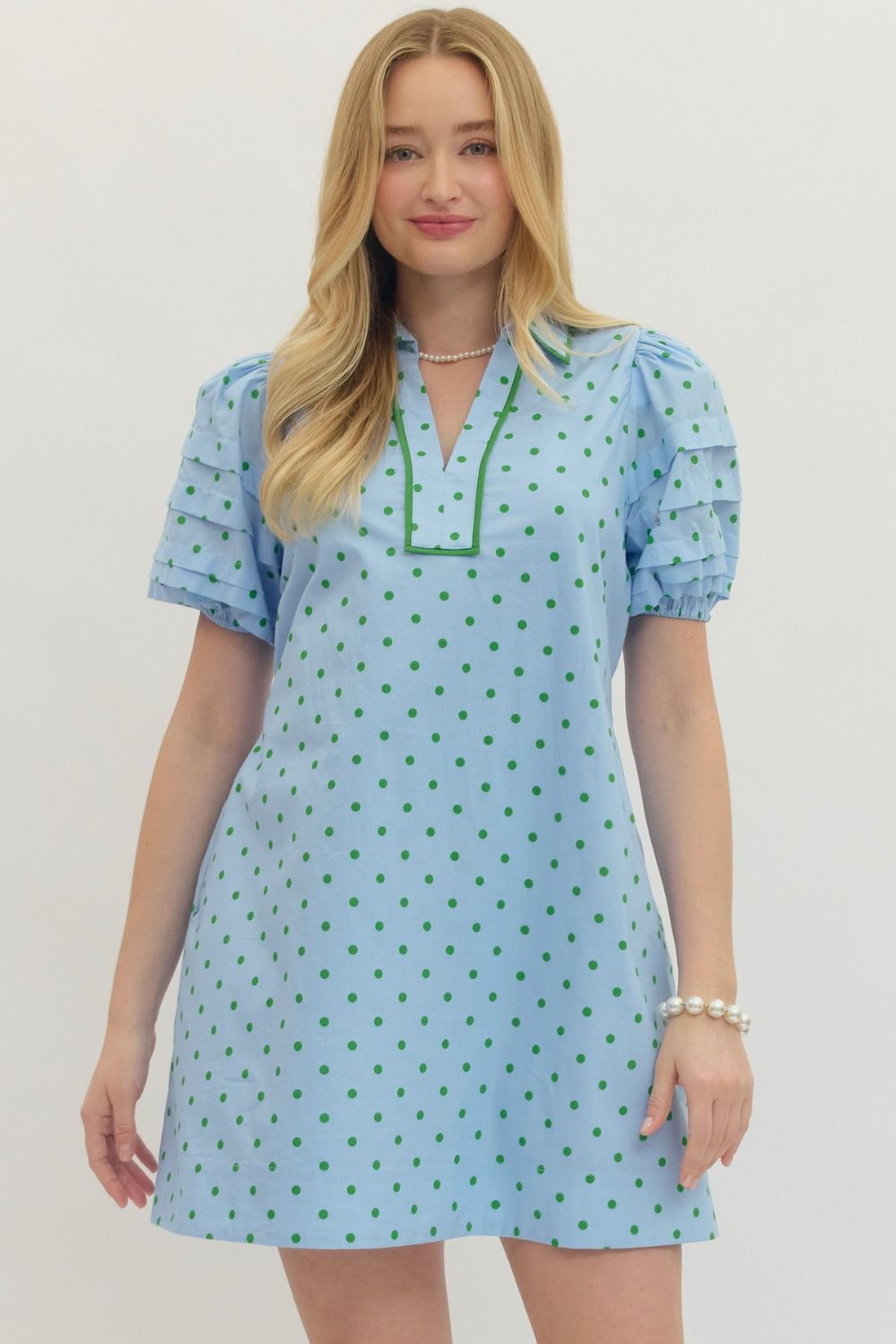 ENTRO Polka Dot Mini Dress In Blue