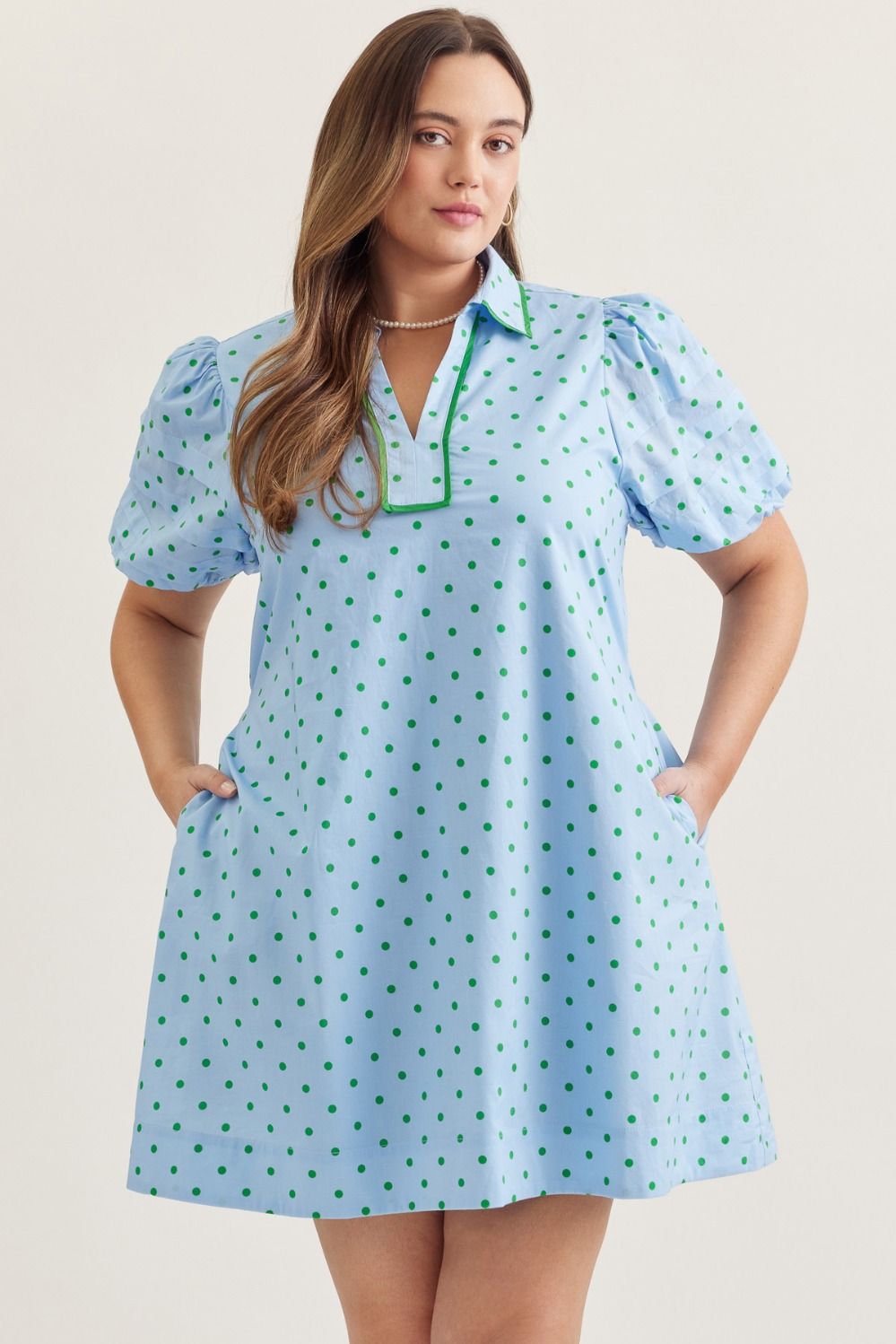 ENTRO Polka Dot Mini Dress In Blue PLUS Size