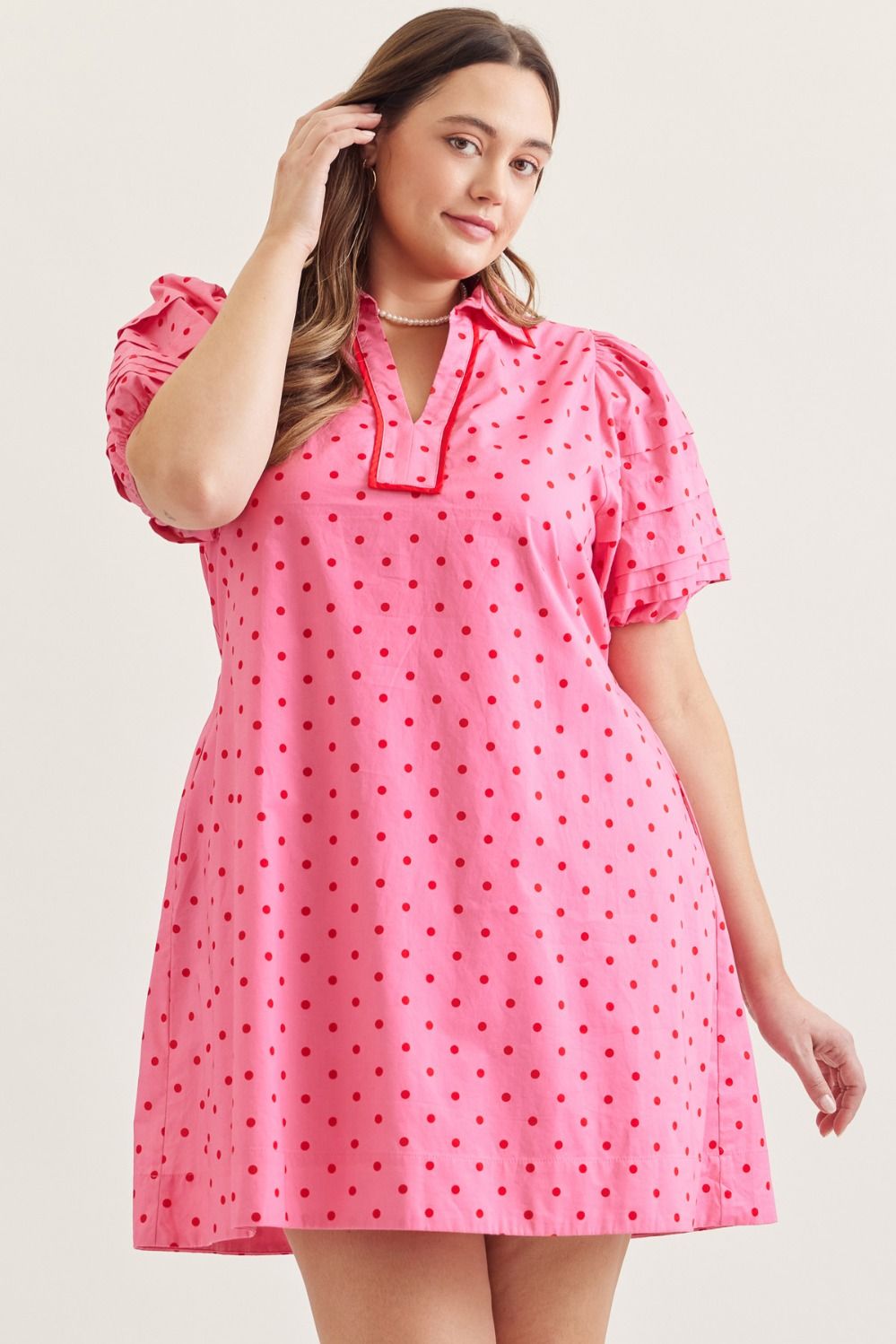 ENTRO Polka Dot Mini Dress In Pink PLUS Size