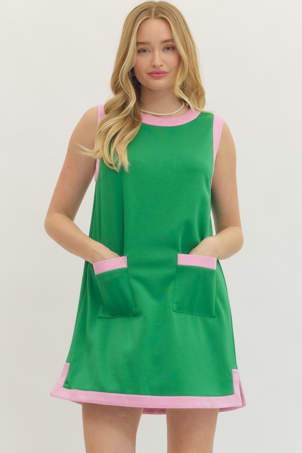 ENTRO Luxeknit Pocket Mini Dress In Green