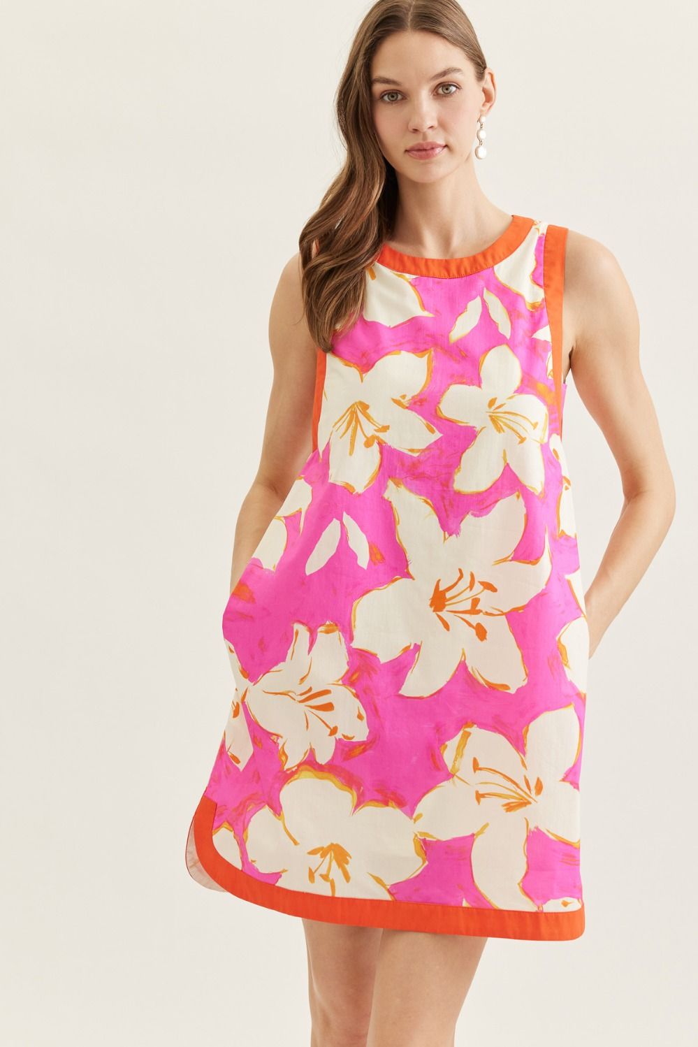 ENTRO Bold Floral Mini Dress In Pink