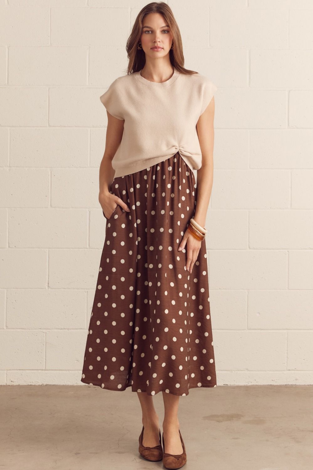 ENTRO Polka Dot Layered Midi Dress With Removable Pullover In Ecru *COMING SOON*