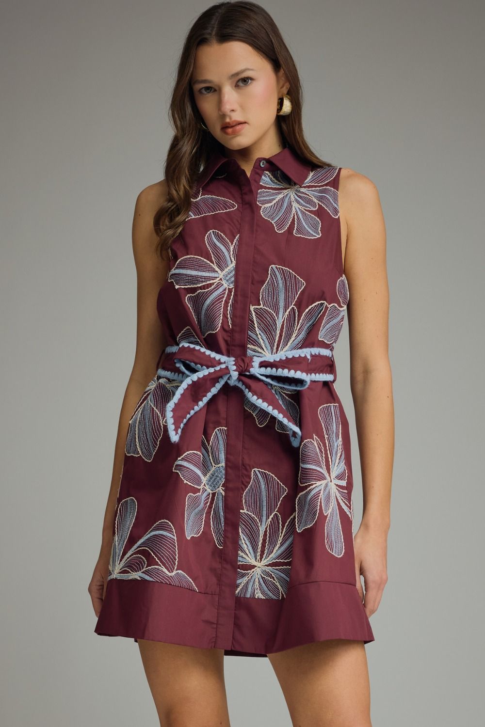ENTRO Floral Embroidered Sleeveless Mini Dress In Wine *COMING SOON*