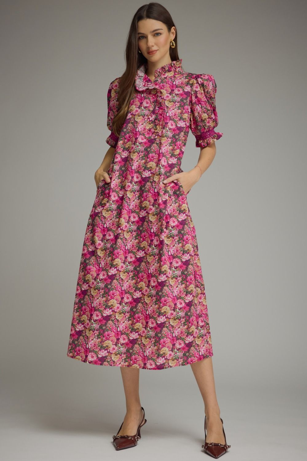 ENTRO Floral Puff Sleeve Mini Dress In Magenta *COMING SOON*