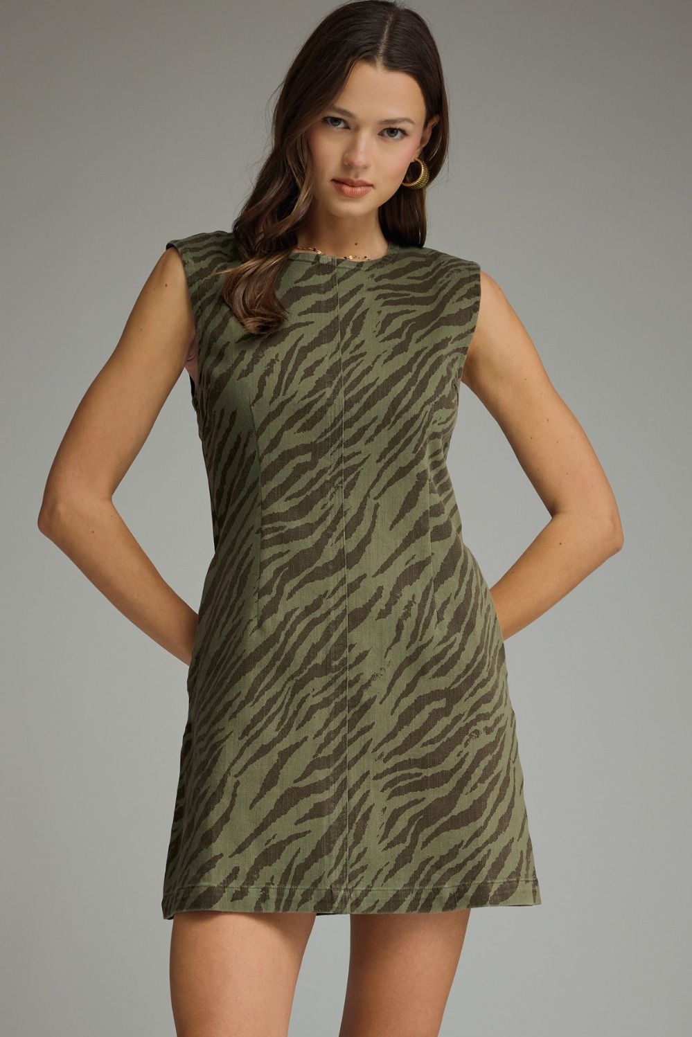 ENTRO Zebra Print Mini Dress In Olive *COMING SOON*