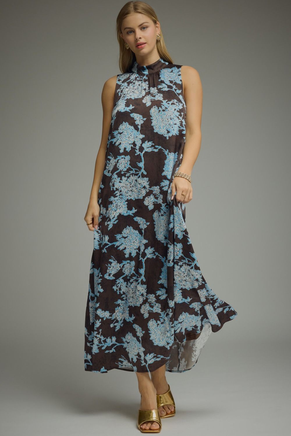 ENTRO Floral Print Sleeveless Maxi Dress In Brown *COMING SOON*