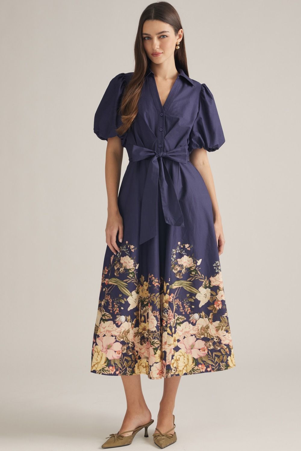 ENTRO Floral Border Print Midi Dress In Navy *COMING SOON*