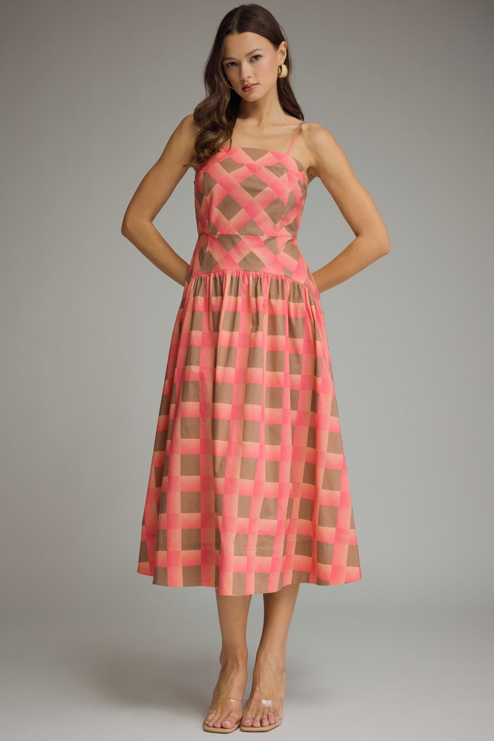 ENTRO Geometric Sleeveless Midi Dress In Coral *COMING SOON*