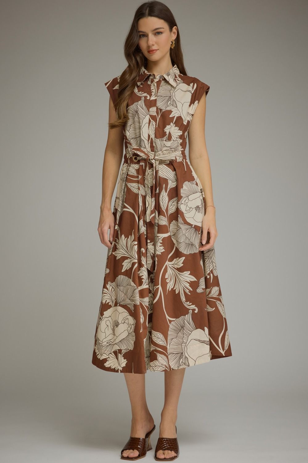 Entro Floral Sleeveless Mini Dress In Brown