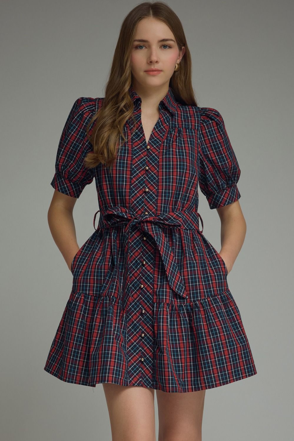 ENTRO Navy Plaid Mini Dress