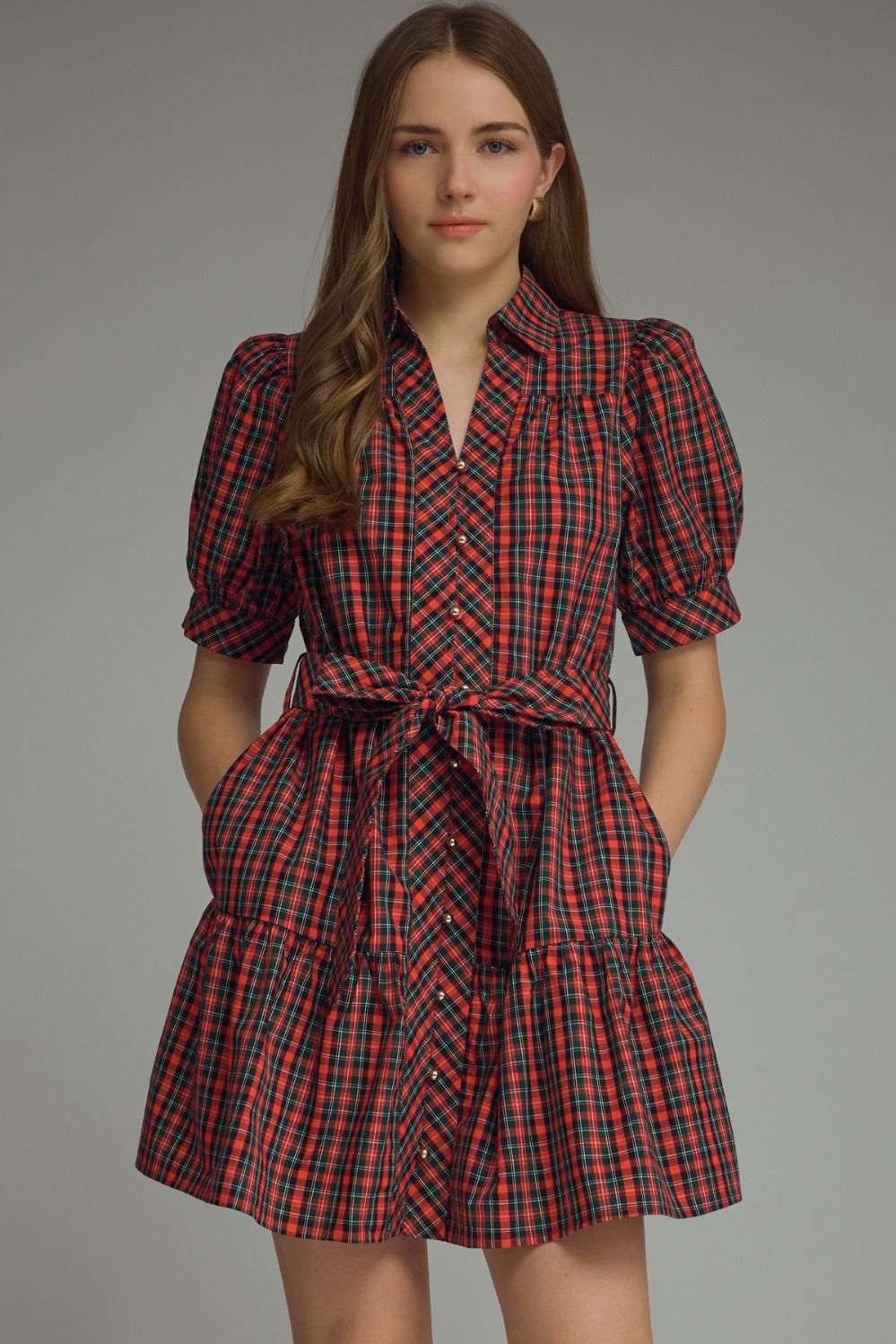 ENTRO Red Plaid Mini Dress